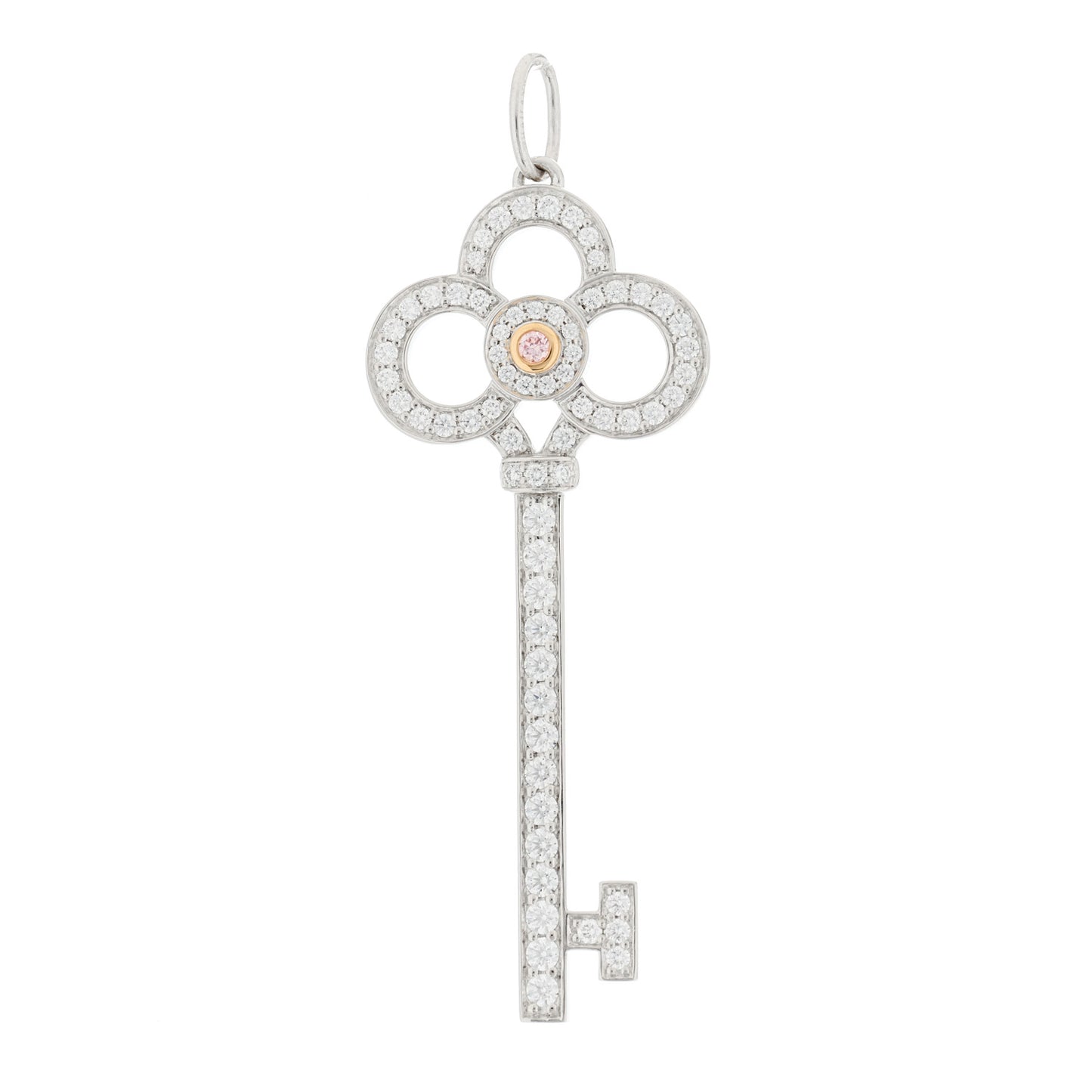 Platinum 18K Rose Gold Pink Diamond Crown Key Pendant