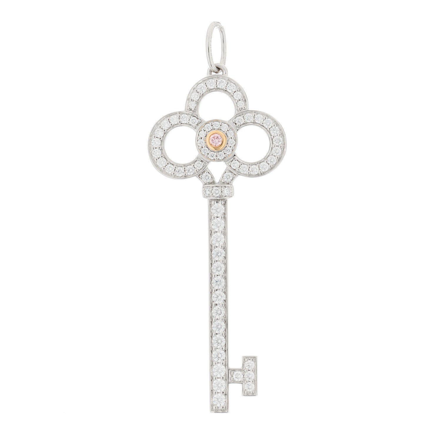Tiffany Platinum 18K Rose Gold Pink Diamond Crown Key Pendant 1 of 4