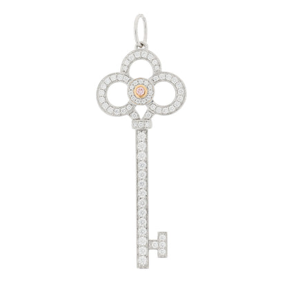 Tiffany Platinum 18K Rose Gold Pink Diamond Crown Key Pendant 1 of 4