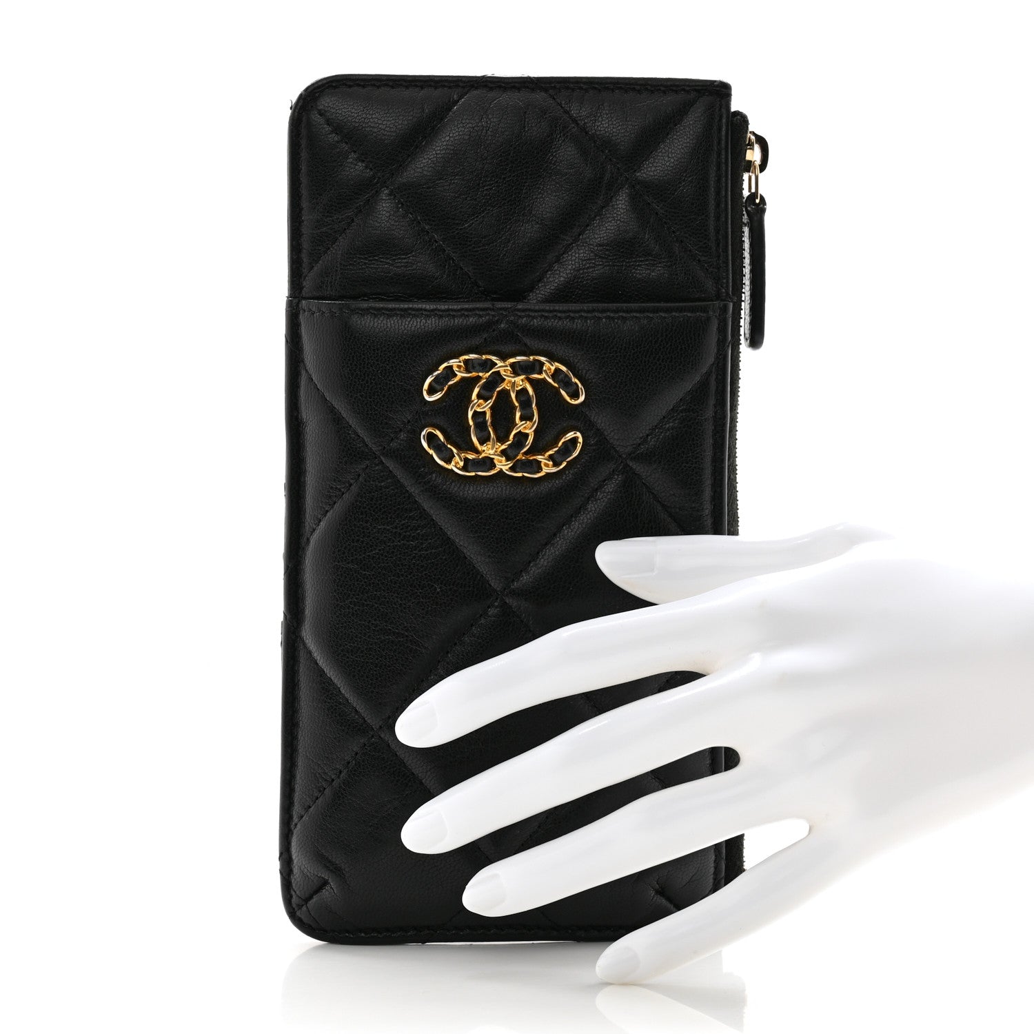 Chanel Lambskin Quilted Chanel 19 Phone and Card Holder Black 2 of 12