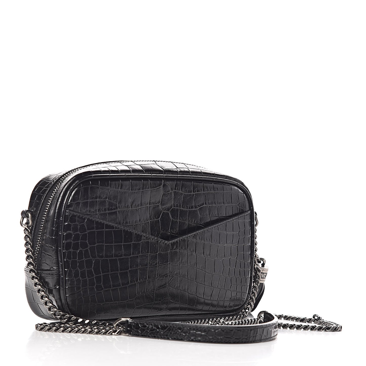 Calfskin Crocodile Embossed Monogram Mini Lou Camera Bag Black