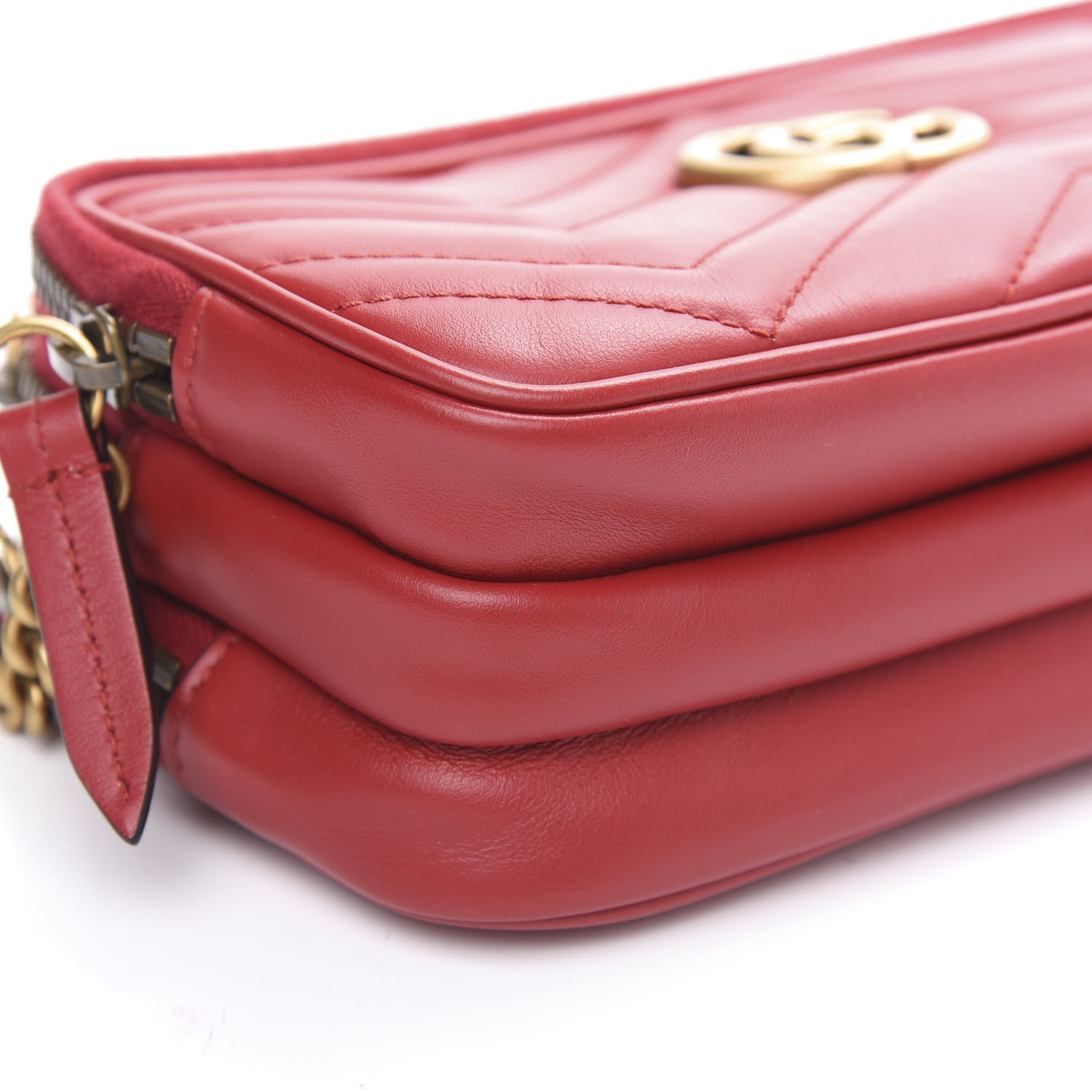 Gucci Calfskin Matelasse Mini GG Marmont Chain Crossbody Bag Hibiscus Red 8 of 10
