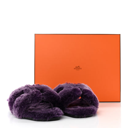 Hermes Woolskin Oran Sandals 38.5 Violet Fonce 10 of 10