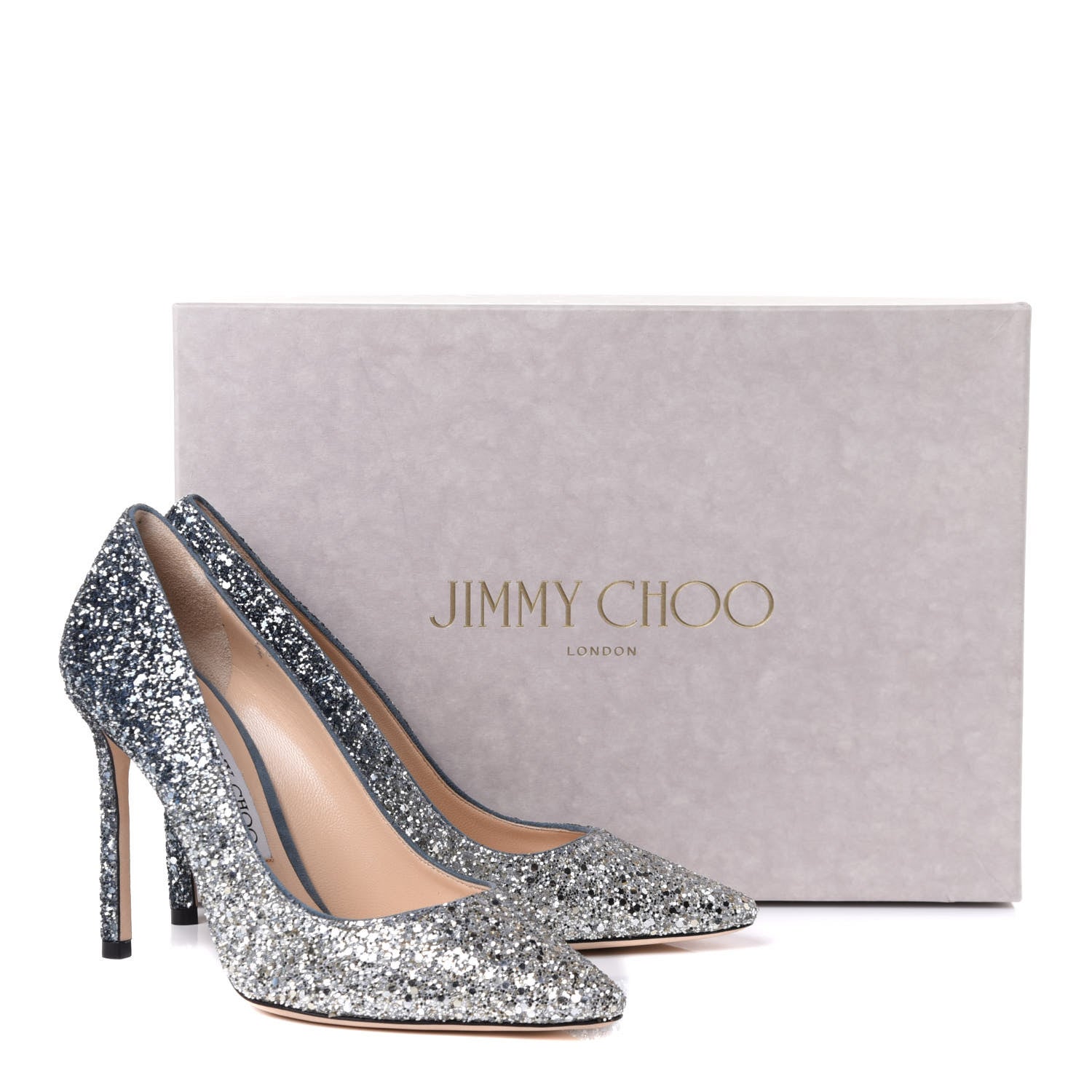 Jimmy Choo Coarse Glitter Degrade Pointy Toe Romy 100 Pumps 36.5 Silver Dusk Blue 16 of 16