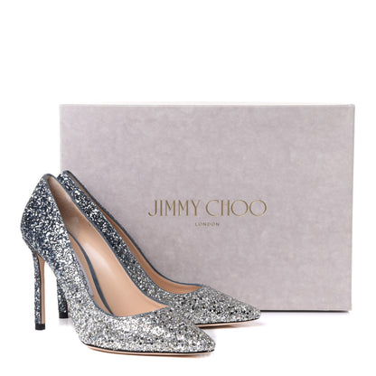 Jimmy Choo Coarse Glitter Degrade Pointy Toe Romy 100 Pumps 36.5 Silver Dusk Blue 16 of 16