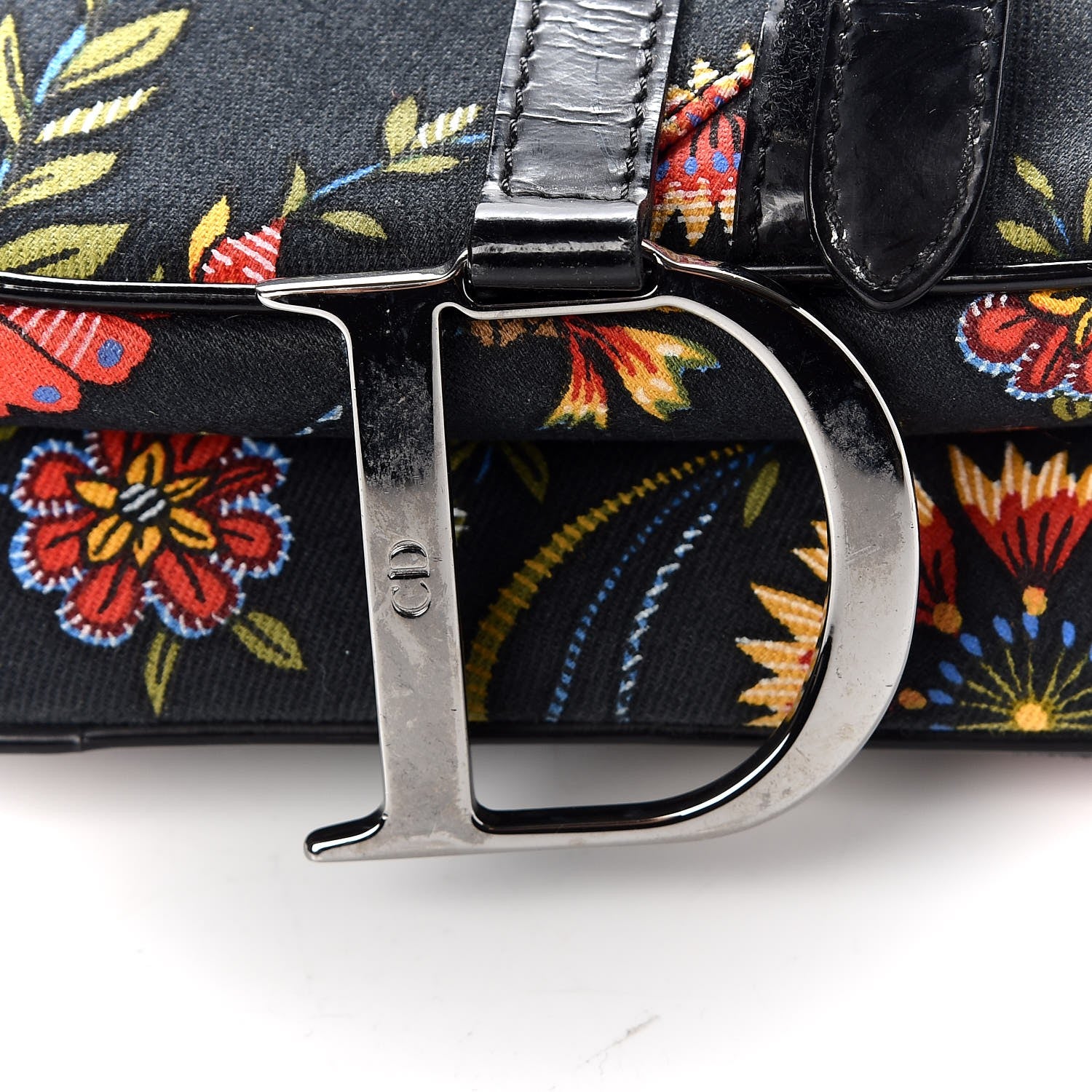 Christian Dior Canvas Floral Saddle Bag Black 8 of 13