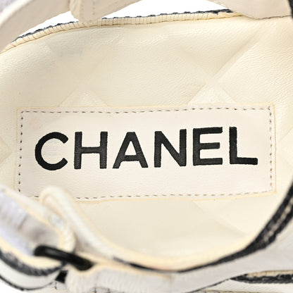 Chanel Calfskin Printed Velcro Dad Sandals 35.5 White Black 7 of 10