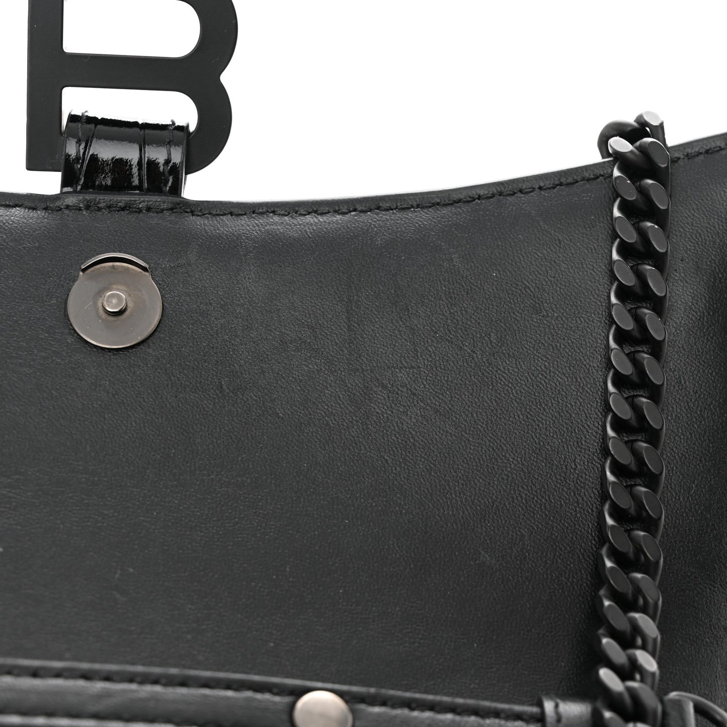 Shiny Calfskin Monochrome Crocodile Embossed Small Hourglass Evening Chain Bag Black