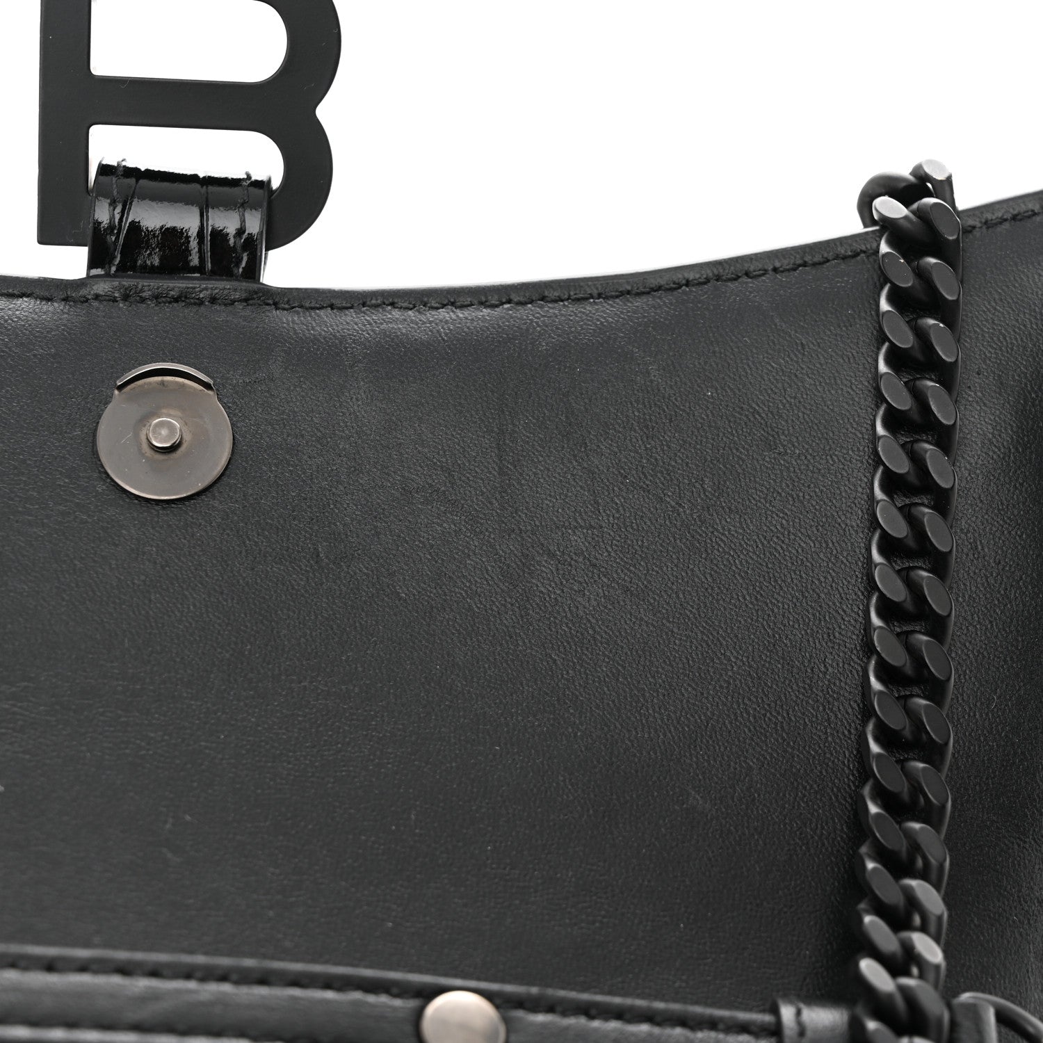 Balenciaga Shiny Calfskin Monochrome Crocodile Embossed Small Hourglass Evening Chain Bag Black 10 of 12