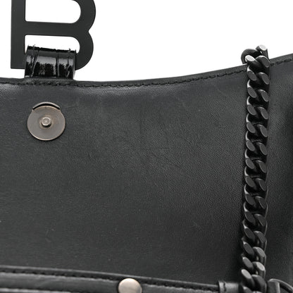 Balenciaga Shiny Calfskin Monochrome Crocodile Embossed Small Hourglass Evening Chain Bag Black 10 of 12