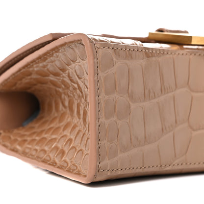 Balenciaga Shiny Calfskin Crocodile Embossed Hourglass Top Handle Bag XS Nude Beige 8 of 9