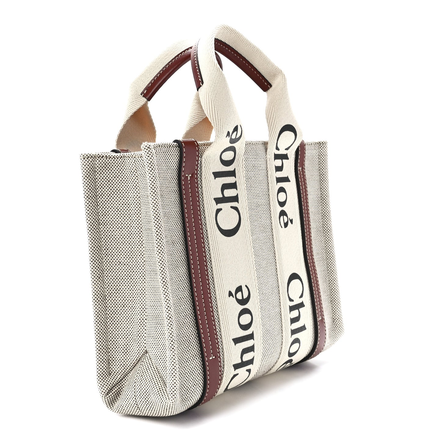 Cotton Calfskin Small Woody Ribbon Tote White Brown