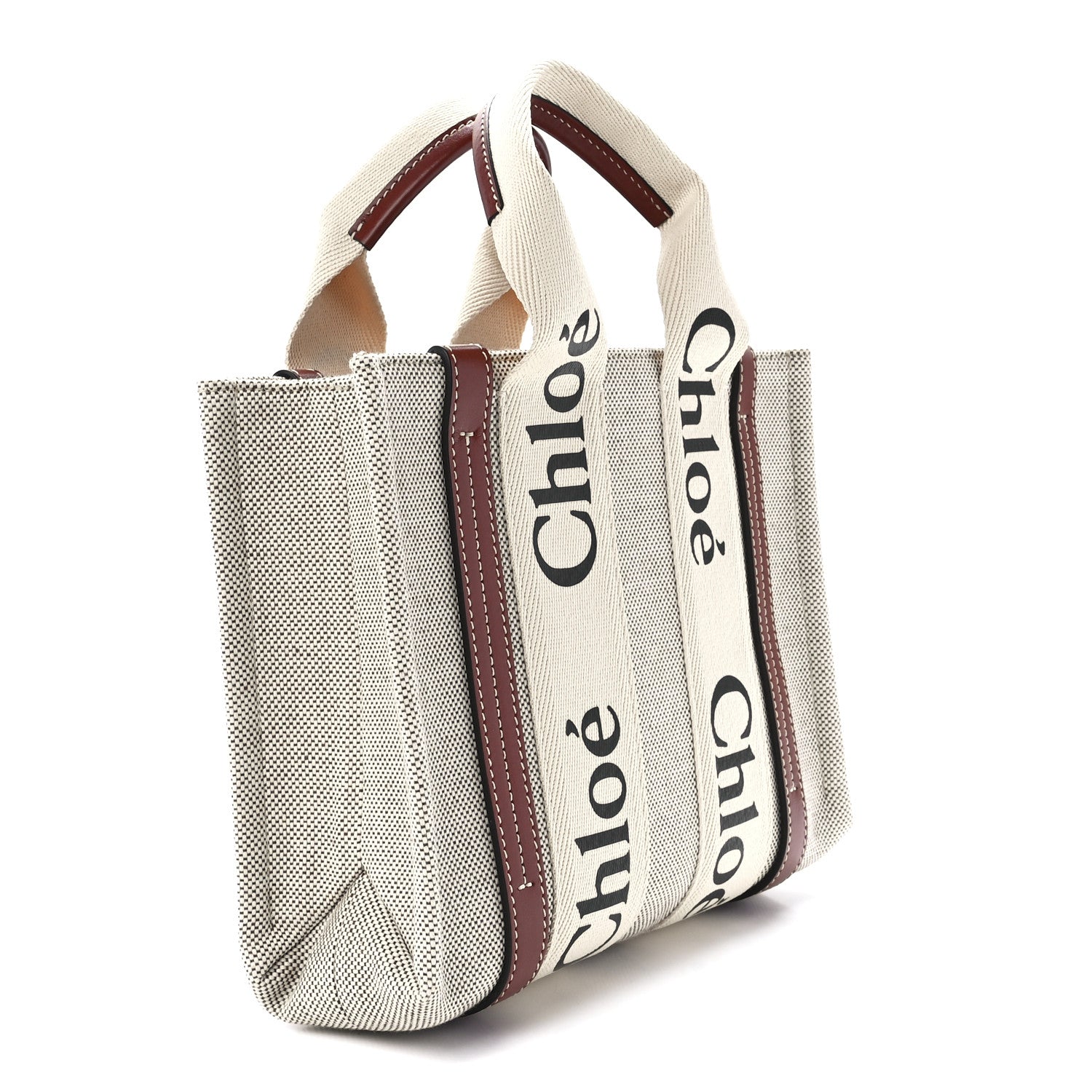 Chloe Cotton Calfskin Small Woody Ribbon Tote White Brown 3 of 12