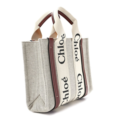Chloe Cotton Calfskin Small Woody Ribbon Tote White Brown 3 of 12