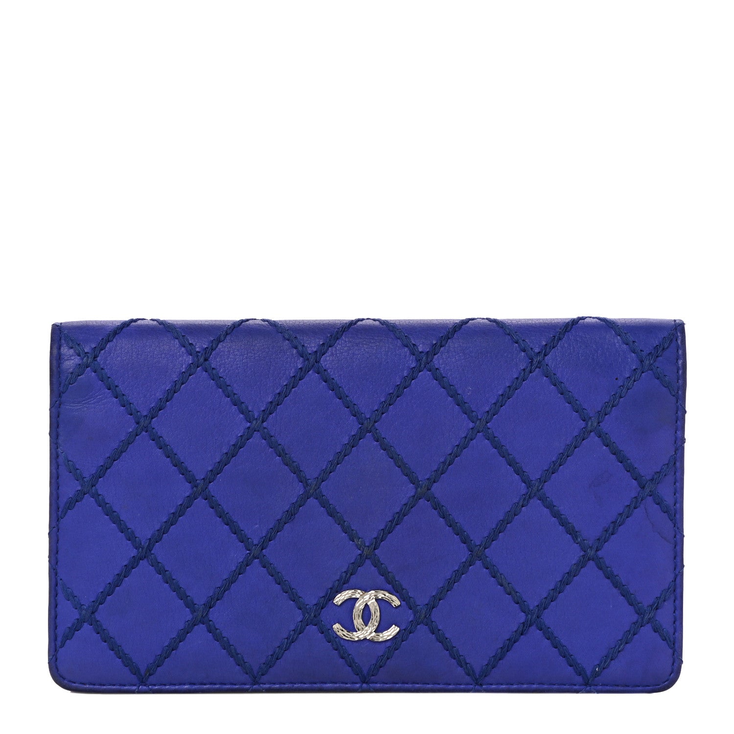 Chanel Calfskin Stitched Fancy CC Yen Wallet Blue 1 of 12
