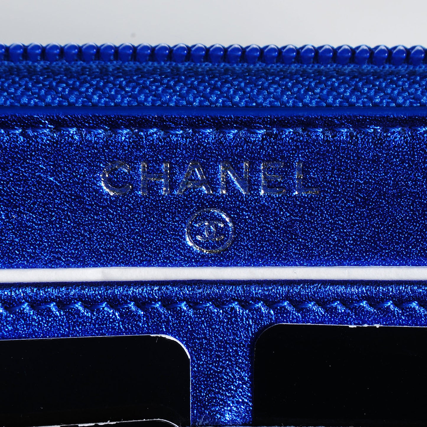 Metallic Patent Quilted Boy L-Gusset Zip Wallet Blue