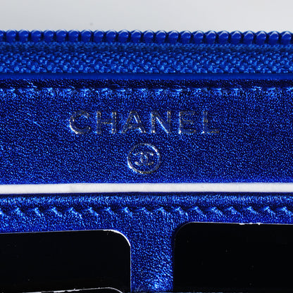 Chanel Metallic Patent Quilted Boy L-Gusset Zip Wallet Blue 7 of 9