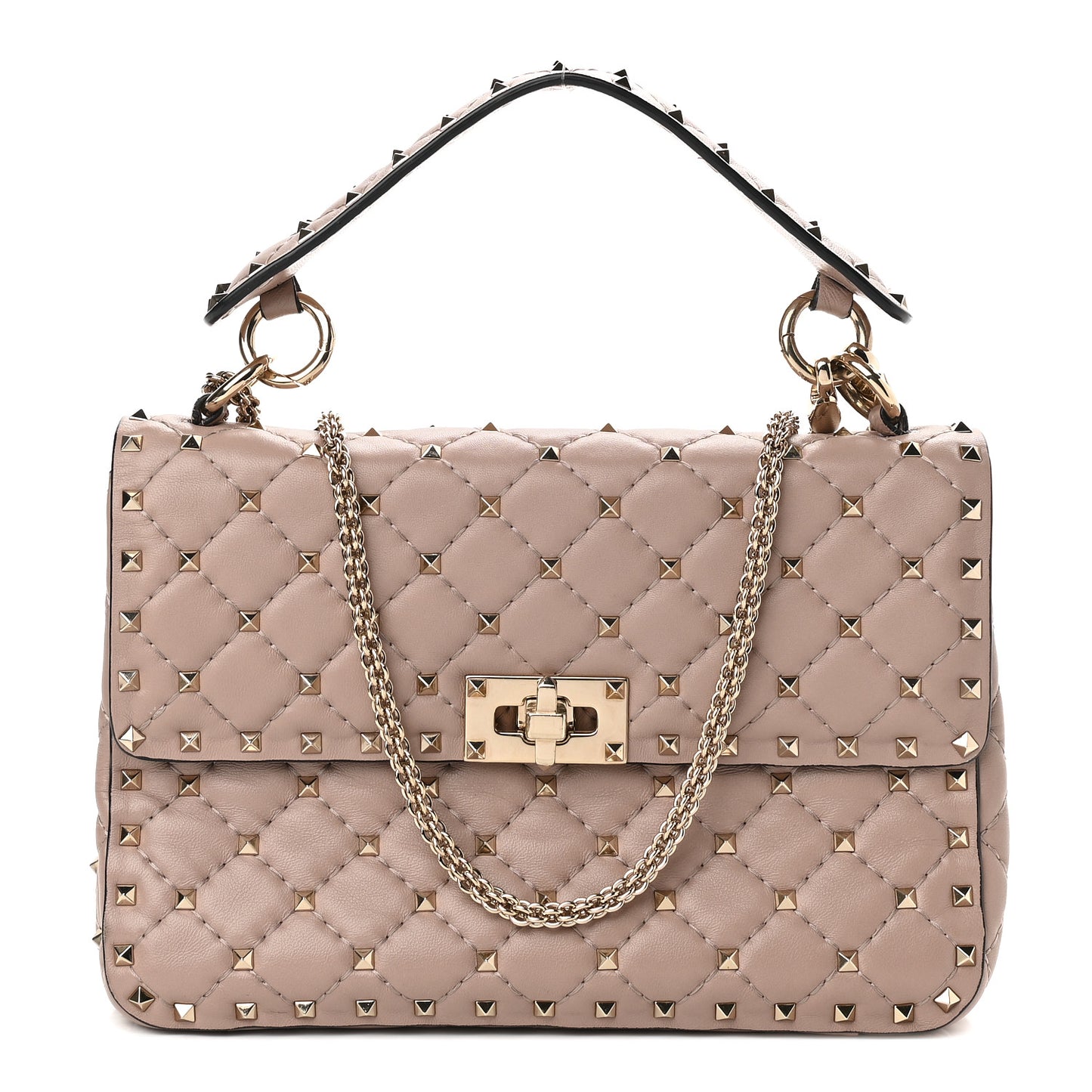 Lambskin Medium Rockstud Spike Shoulder Bag Poudre