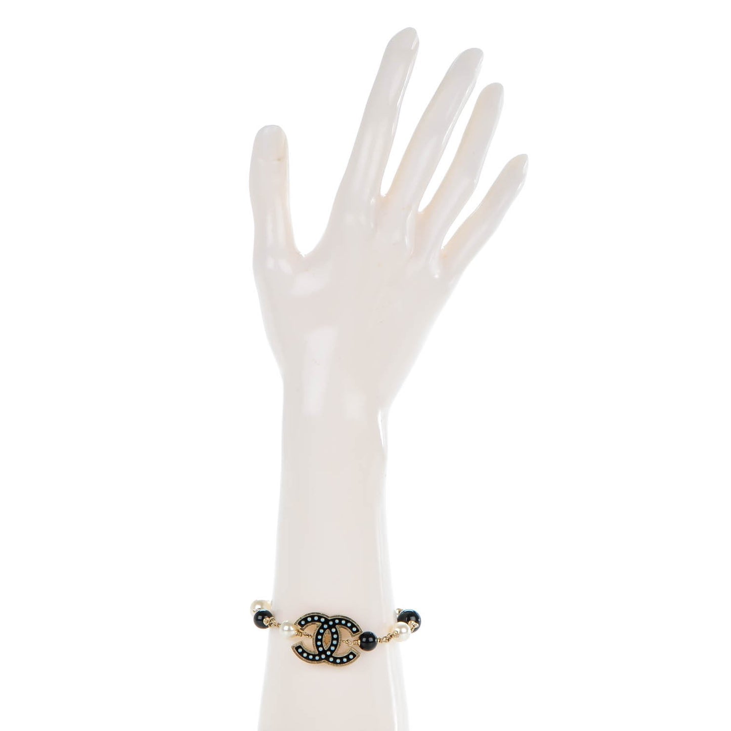 Pearl Beaded CC Bracelet Gold Black