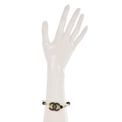 Chanel Pearl Beaded CC Bracelet Gold Black 2 of 5