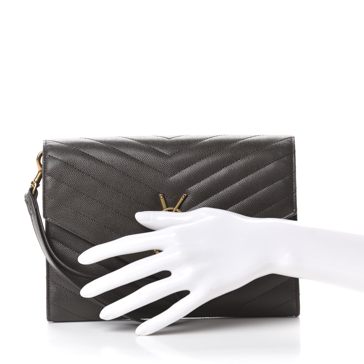 Saint Laurent Grain De Poudre Matelasse Chevron Monogram Envelope Clutch Earth 2 of 10