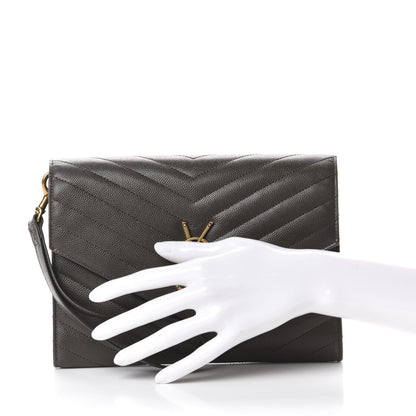 Saint Laurent Grain De Poudre Matelasse Chevron Monogram Envelope Clutch Earth 2 of 10