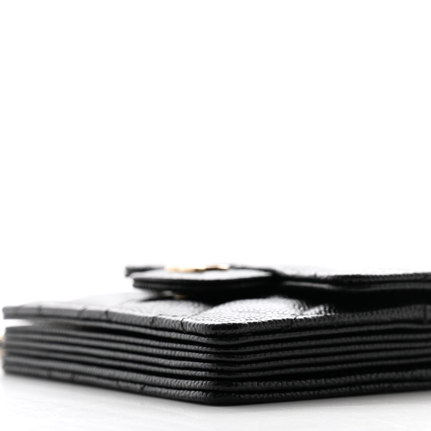 Caviar Quilted Flap Card Holder On Chain Black
