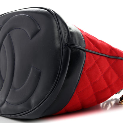 Chanel Canvas Lambskin Quilted CC Drawstring Shoulder Bag Red Navy 11 of 13
