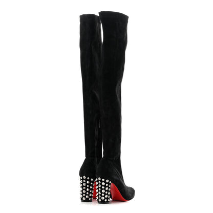 Christian Louboutin Veau Velours Spiked Study Stretch 85 Over The Knee Boots 35.5 Black 4 of 7