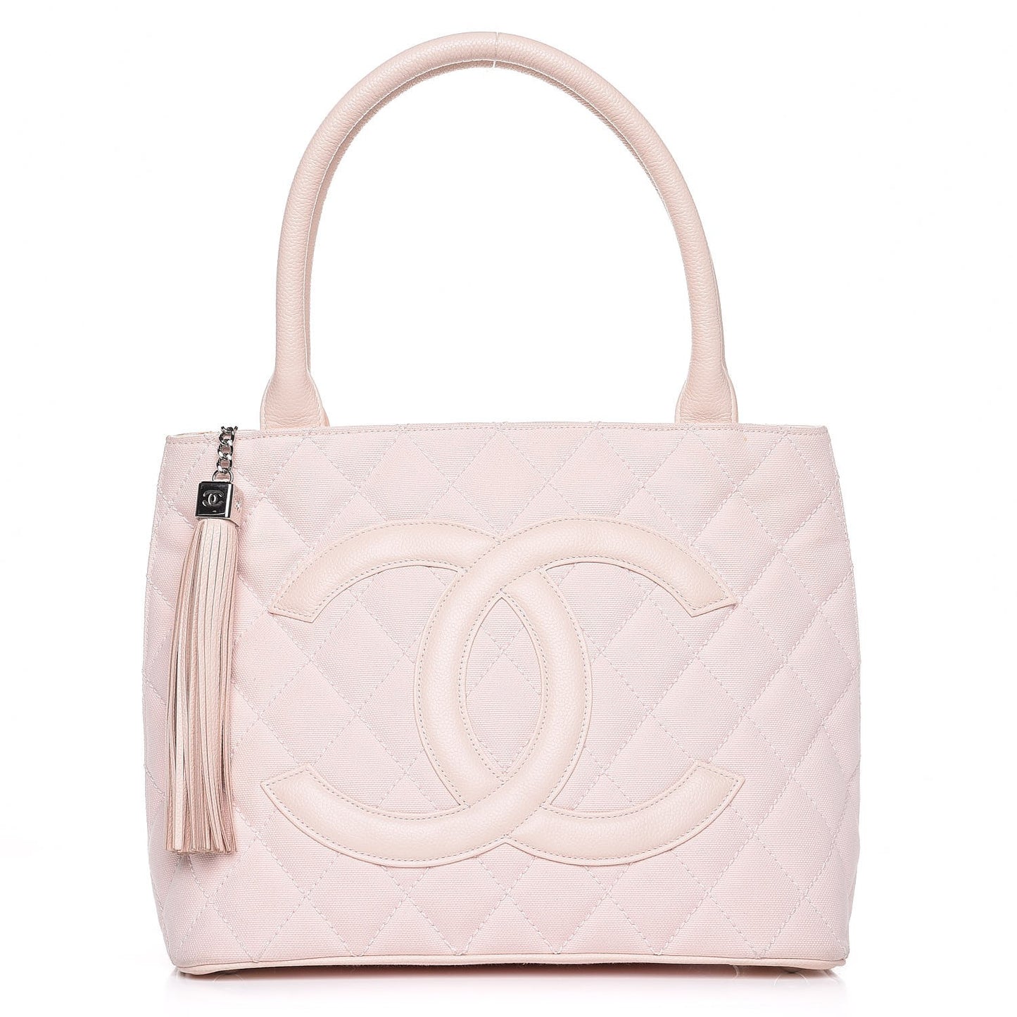 Canvas Caviar Tassel Tote Light Pink