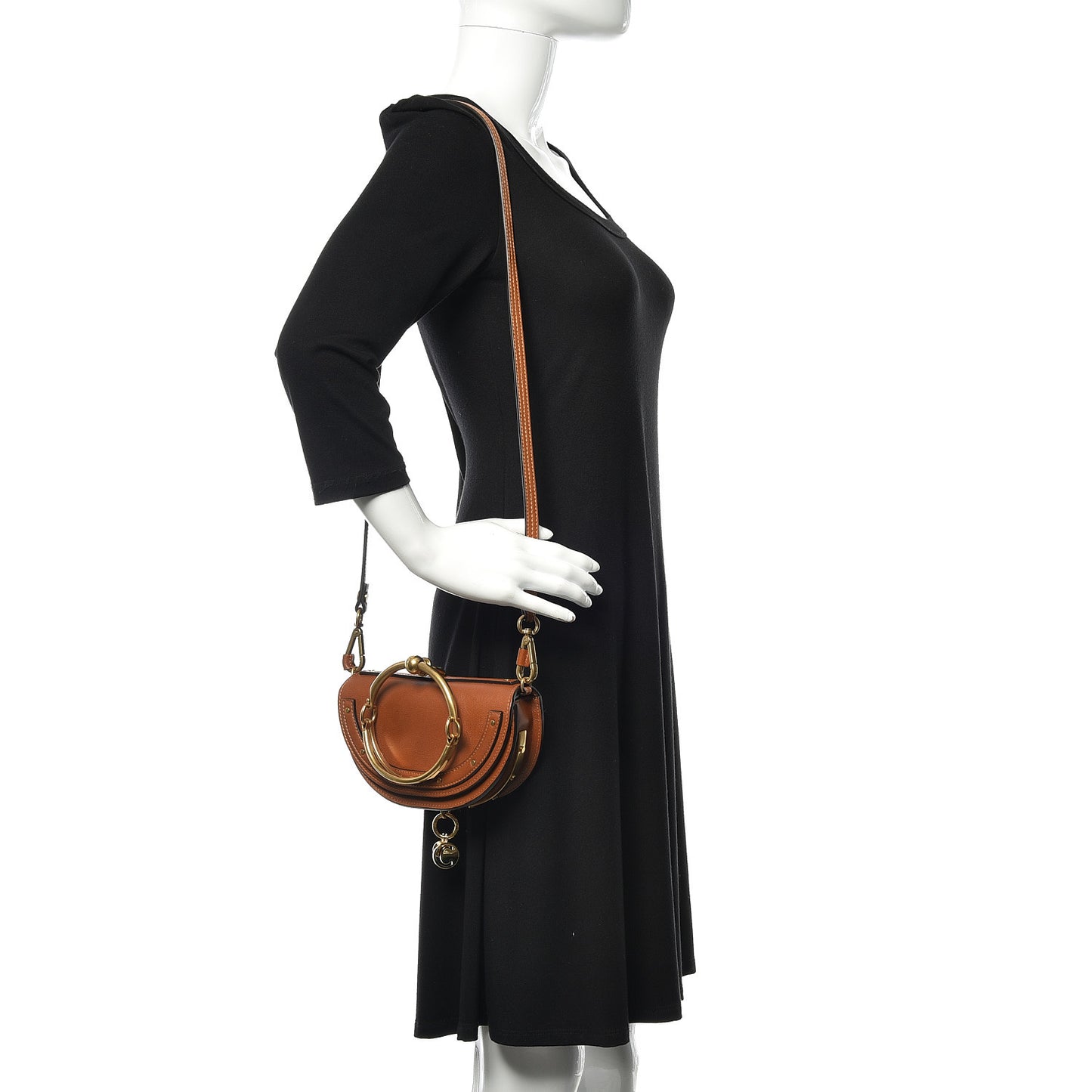 Calfskin Small Nile Bracelet Minaudiere Bag Caramel