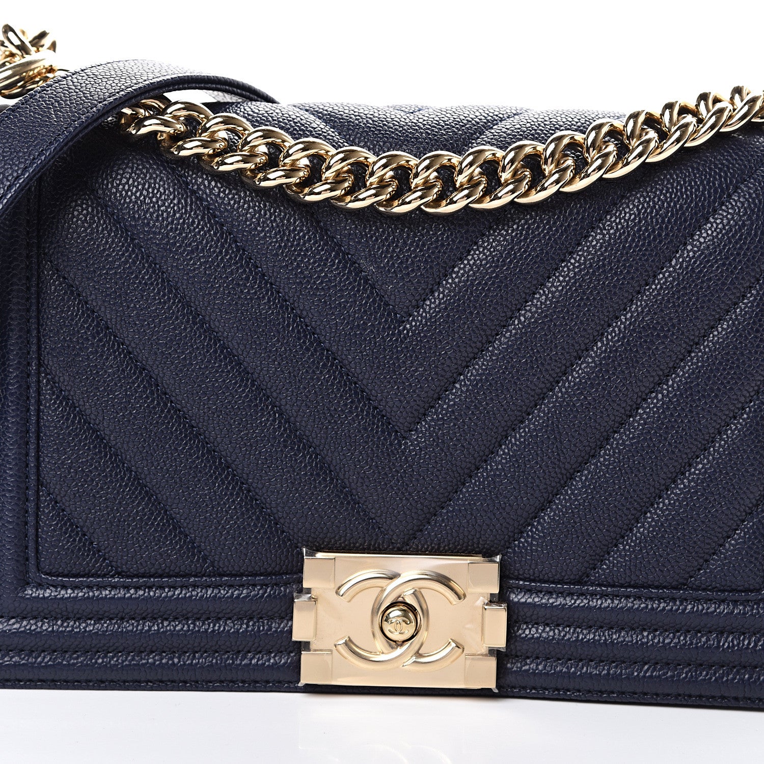 Chanel Caviar Chevron Quilted Medium Boy Flap Navy 7 of 10