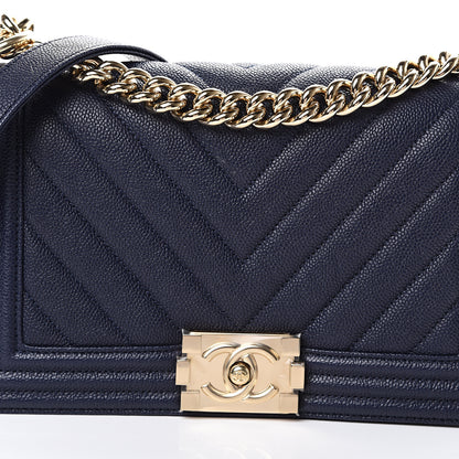 Chanel Caviar Chevron Quilted Medium Boy Flap Navy 7 of 10