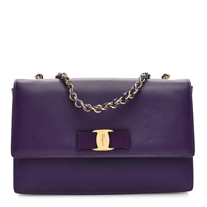 Salvatore Ferragamo Printed Calfskin Vara Bow Chain Flap Crossbody Purple 1 of 9