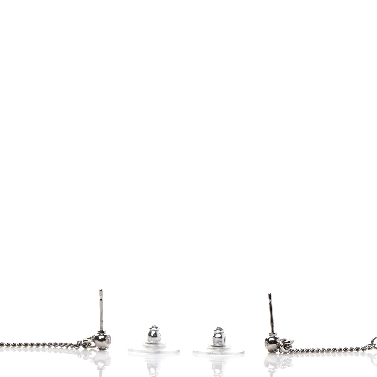 Chanel Baguette Crystal CC Drop Earrings Silver 3 of 5