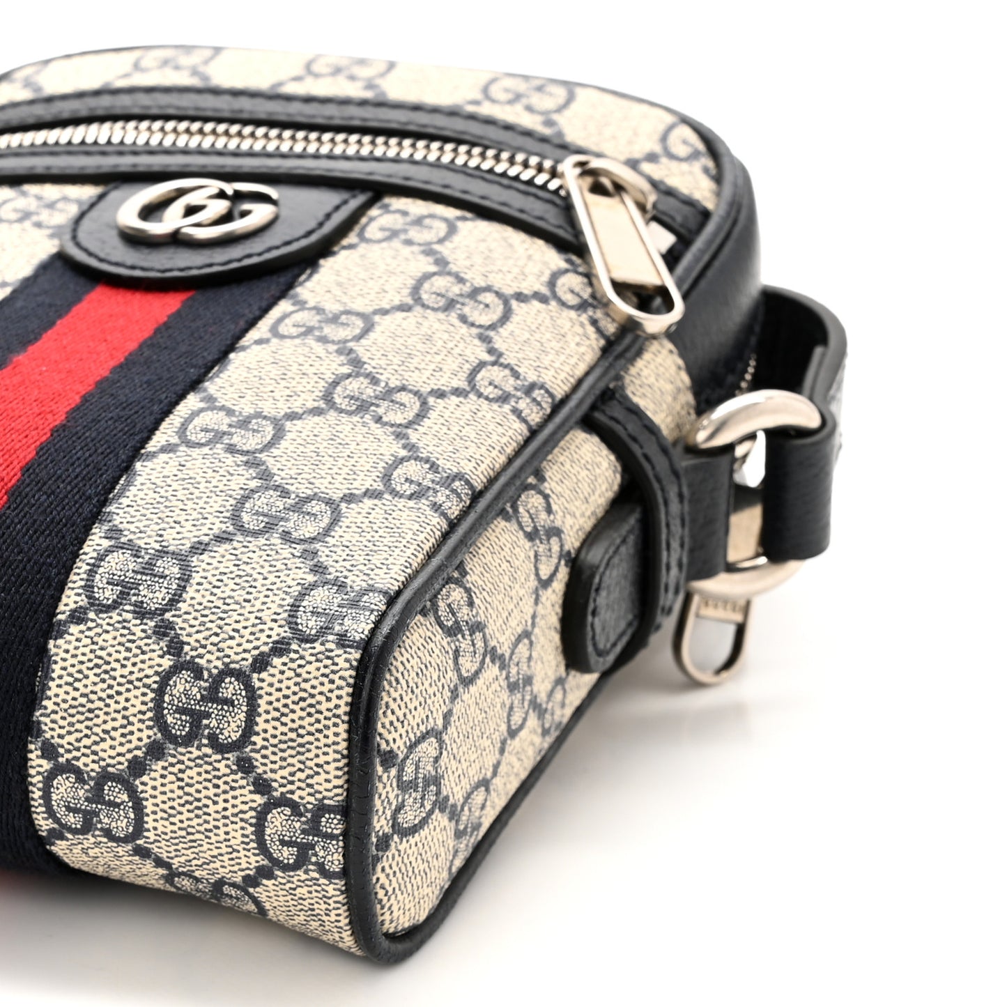 GG Supreme Monogram Textured Calfskin Web Mini Ophidia Messenger Beige Blue