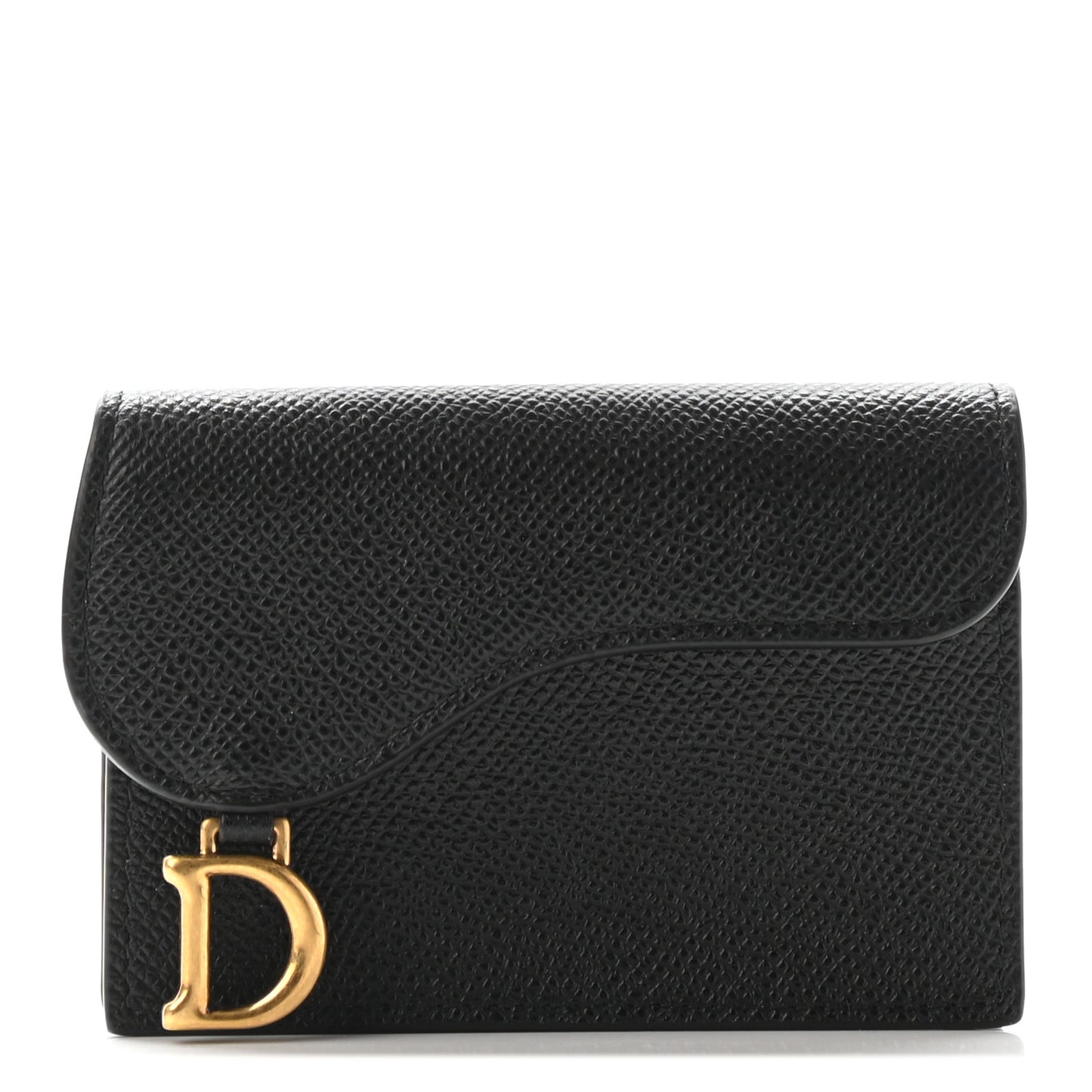 Grained Calfskin Saddle Card Holder Black
