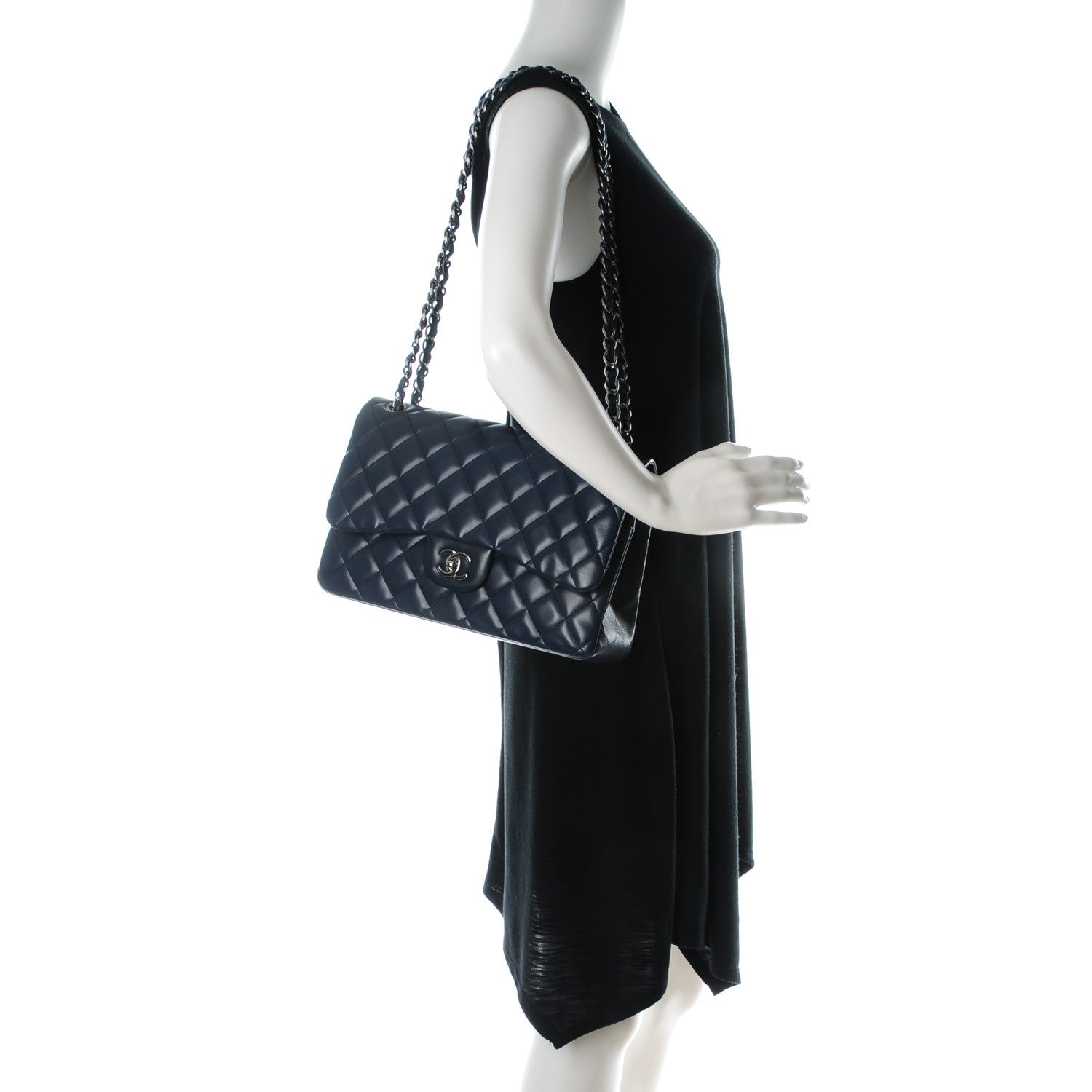 Chanel Lambskin Quilted Jumbo Double Flap Navy Blue 2 of 8