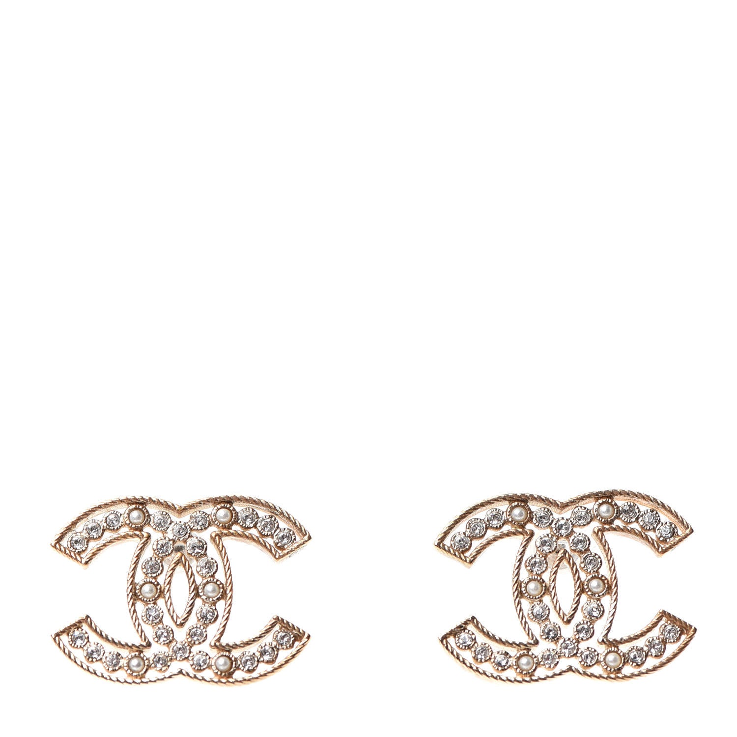 Chanel Pearl Crystal Sparkling Pearls CC Earrings Light Gold 1 of 4