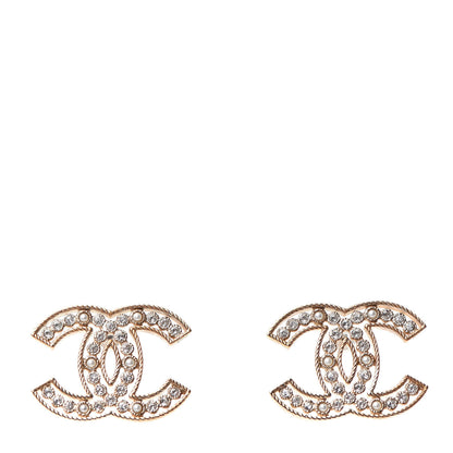 Chanel Pearl Crystal Sparkling Pearls CC Earrings Light Gold 1 of 4