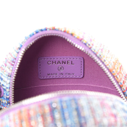 Chanel Tweed Quilted Round Clutch With Chain Blue Pink Orange 6 of 11