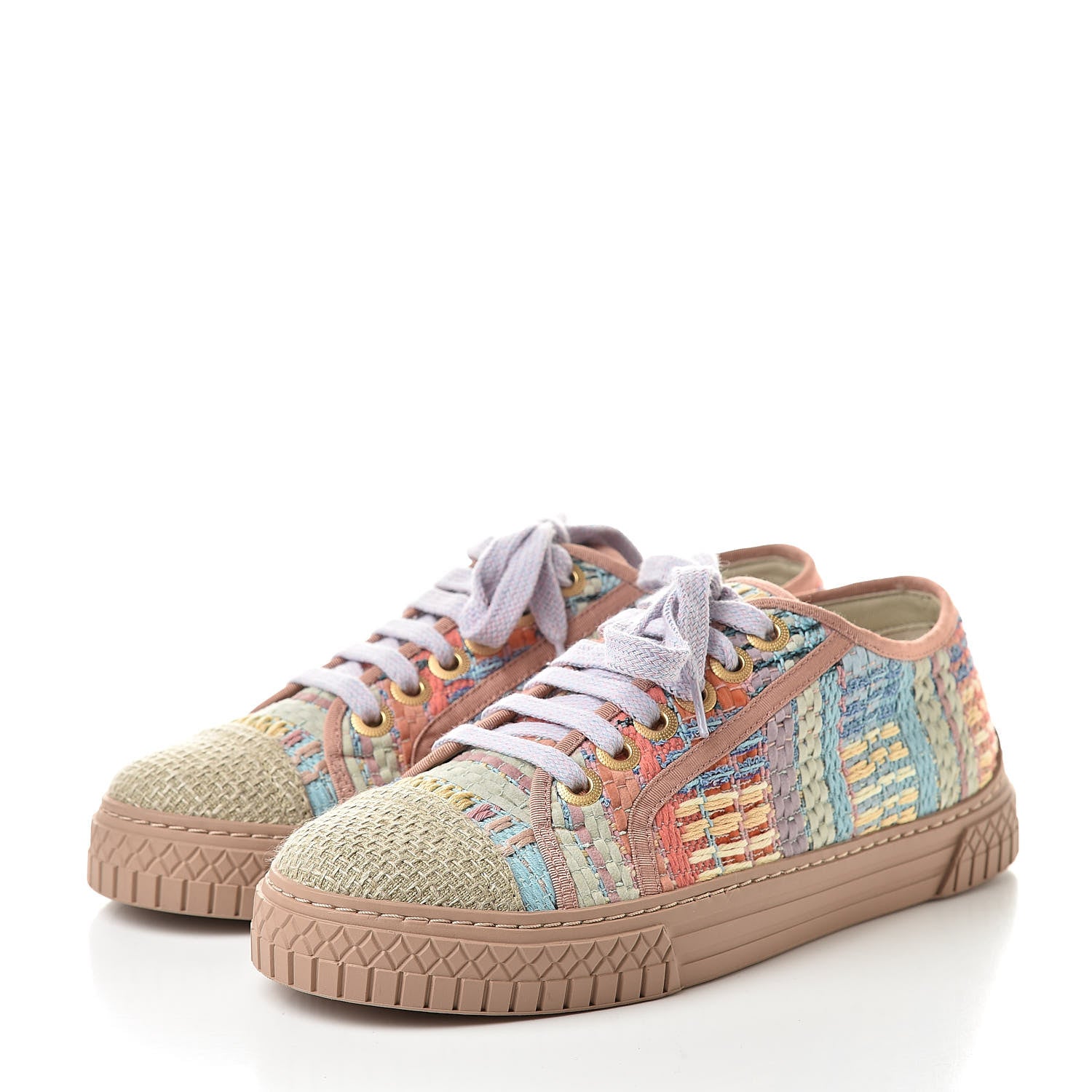 Chanel Tweed Low Top Sneakers 35 Multicolor Beige 3 of 9