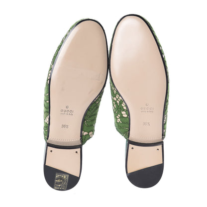 Gucci Lace Malaga Kid Womens Princetown Slippers 36.5 Green Grass Skin Rose 7 of 7