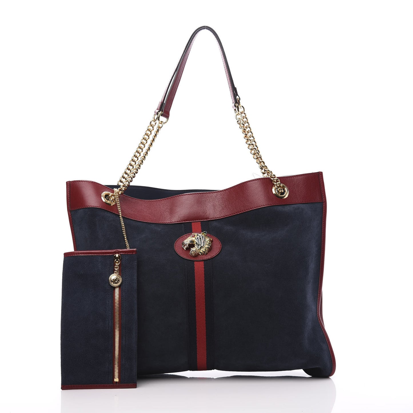Suede Calfskin Large Rajah Chain Tote New Blue Romantic Cherry