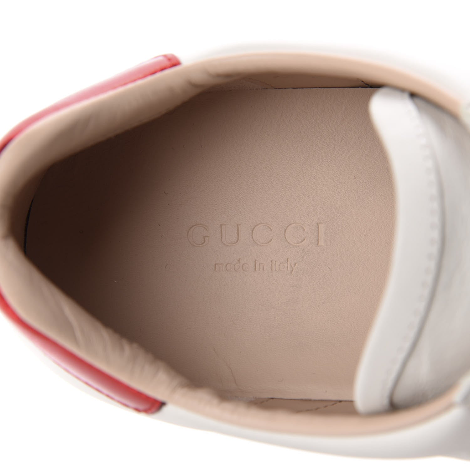 Gucci Calfskin Stripe Womens New Ace Sneakers 37.5 New Mystic White Ecru Red Flame 7 of 10