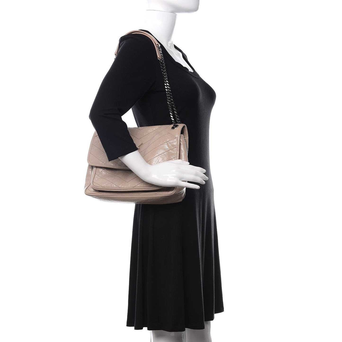 Crinkled Calfskin Matelasse Monogram Medium Niki Chain Satchel Light Natural