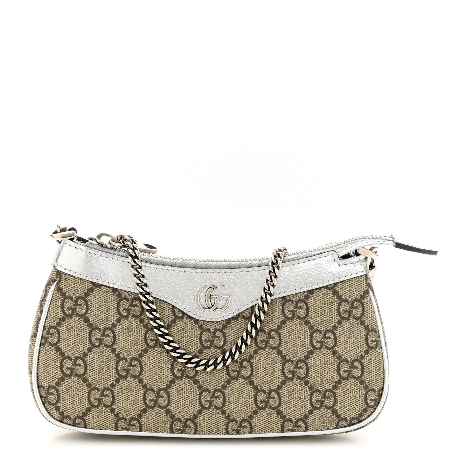 Gucci GG Supreme Monogram Lame Textured Dollar Calfskin Mini Ophidia Chain Bag Beige Ebony Silver 1 of 10