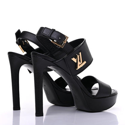 Louis Vuitton Grained Calfskin Horizon Platform Sandals 39 Black 4 of 13