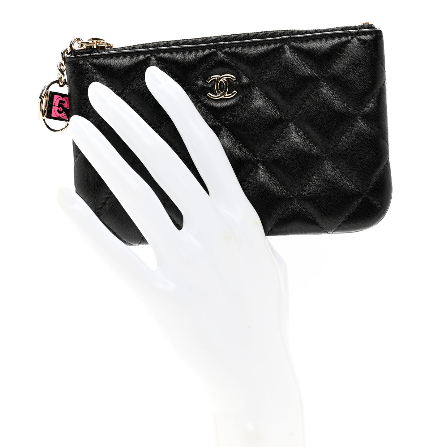 Lambskin Quilted Small No. 5 Cosmetic Case Black
