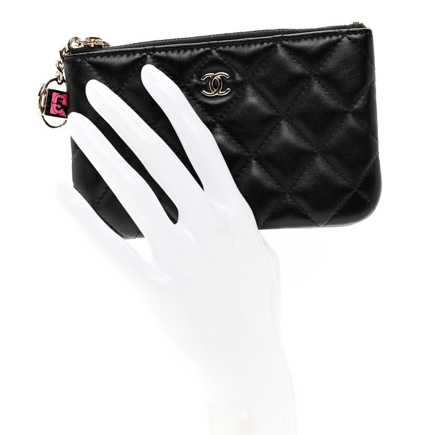 Chanel Lambskin Quilted Small No. 5 Cosmetic Case Black 2 of 7